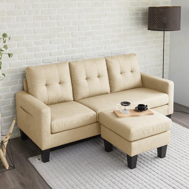 【H&D 東稻家居】3人科倫多耐磨貓抓布活動L型沙發 187x131x90 MO獨家(DIY 附側邊收納袋 防潑 靠背可拆)