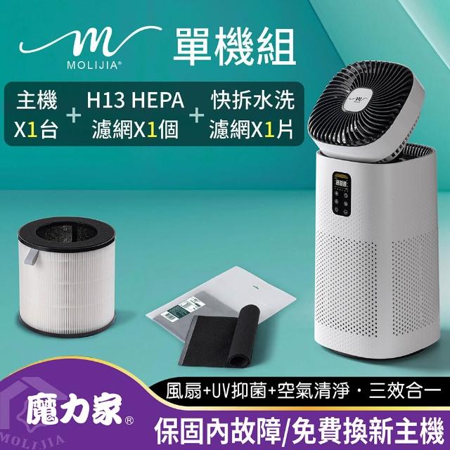 【MOLIJIA 魔力家】單機組-M196 智動UV抑菌風扇循環空氣清淨機/寵物空氣清淨機/循環扇/風扇(BY010096)