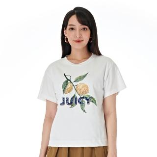 【KeyWear 奇威名品】檸檬刺繡圖案圓領短袖上衣(共2色)