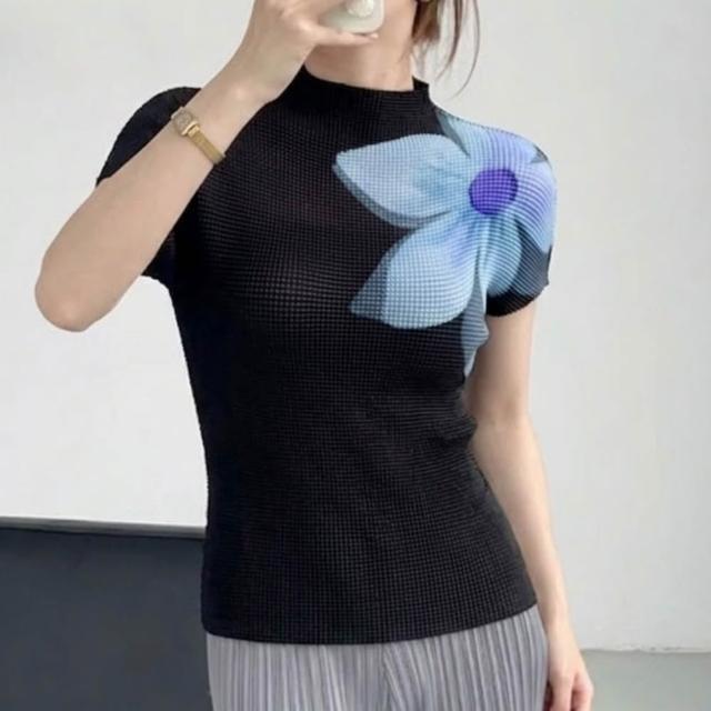 【巴黎精品】三宅風皺褶衣服套裝女上衣長裙高級摺衣彈力女裝顯瘦折衣大碼(T恤印花短袖3色k1ab29)