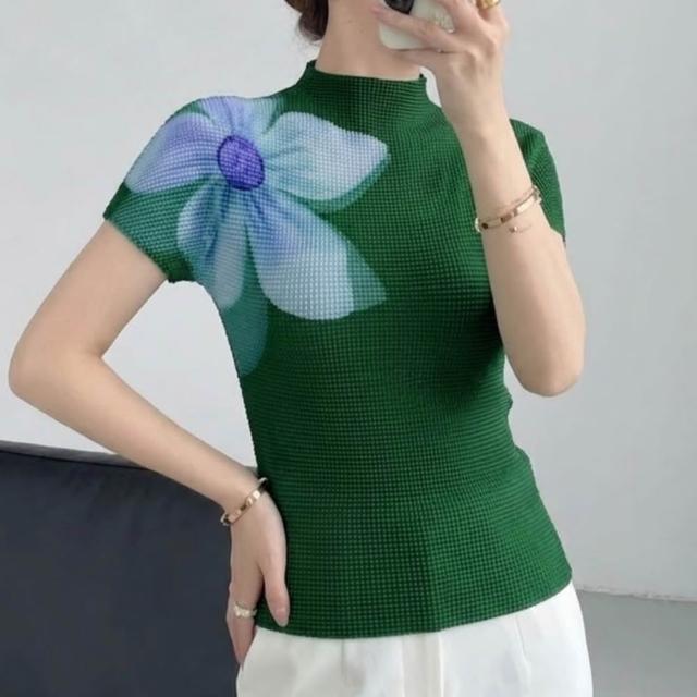 【巴黎精品】三宅風皺褶衣服套裝女上衣長裙高級摺衣彈力女裝顯瘦折衣大碼(T恤印花短袖3色k1ab29)
