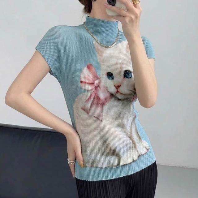 【巴黎精品】三宅風皺褶衣服套裝女上衣長裙高級摺衣彈力女裝顯瘦折衣大碼(T恤印花短袖3色k1ab29)