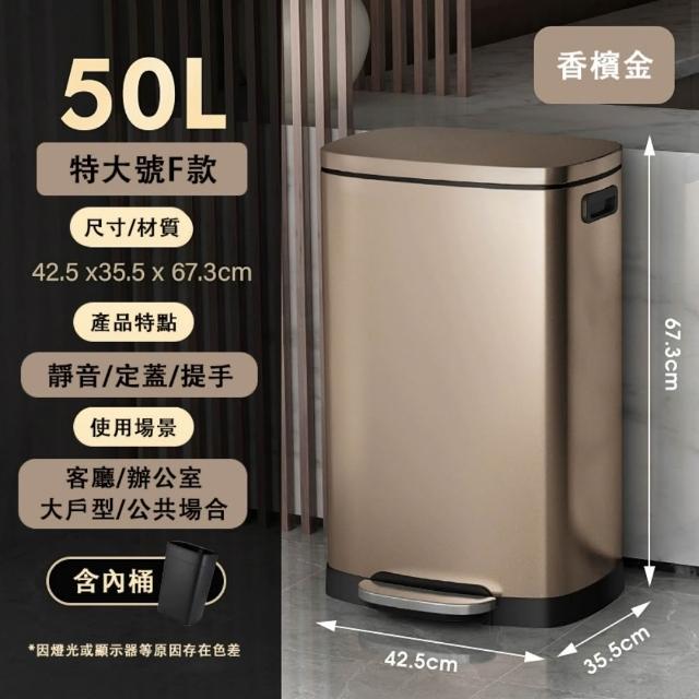 【佳美多】不鏽鋼 垃圾桶 腳踏式垃圾筒 大容量50升 帶蓋方形垃圾桶 大號廚房家用 商用酒店(密封防潮)