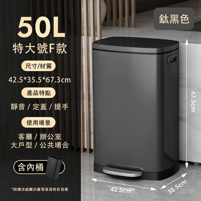 【佳美多】不鏽鋼 垃圾桶 腳踏式垃圾筒 大容量50升 帶蓋方形垃圾桶 大號廚房家用 商用酒店(密封防潮)