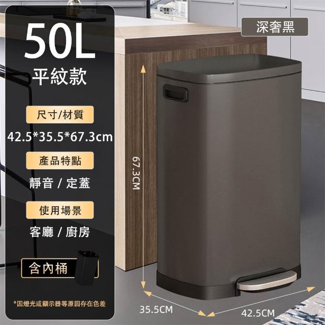 【佳美多】不鏽鋼 垃圾桶 腳踏式垃圾筒 大容量50升 帶蓋方形垃圾桶 大號廚房家用 商用酒店(密封防潮)