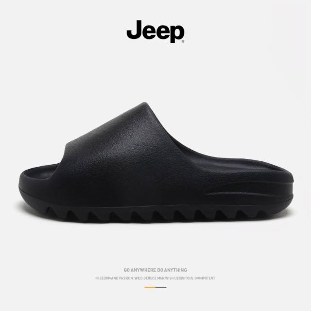 【JEEP 吉普】Jeep吉普 米色 棕色 黑色 潮流時尚 簡約 防滑一字拖鞋 男鞋 女鞋