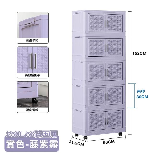 【ONE HOUSE】56寬 250L 阪藤加深款折疊收納櫃/收納箱-五層(衣櫃 置物櫃 收納架 五層櫃 摺疊收納 雙開門)