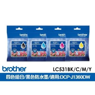 【brother】官方直營 LC531BK/C/M/Y 原廠標準容量墨水匣 四色組合(黑色防水墨/適用機型：DCP-J1360DW)