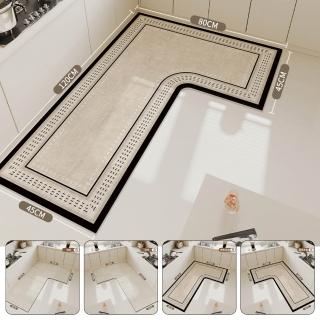 【LZQ】輕奢矽藻泥L型廚房地墊 防滑吸水速乾地墊 80x120x45CM 腳踏墊 家用地毯 耐髒地墊 刮泥玄關地墊