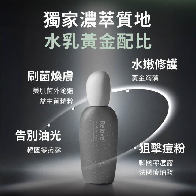【Relove官方直營】全酵肌泌外泌體淨膚零痘調理4件組(潔顏露120ml+嫩皮水100ml+零痘濃萃50ml+玻色因乳30ml)