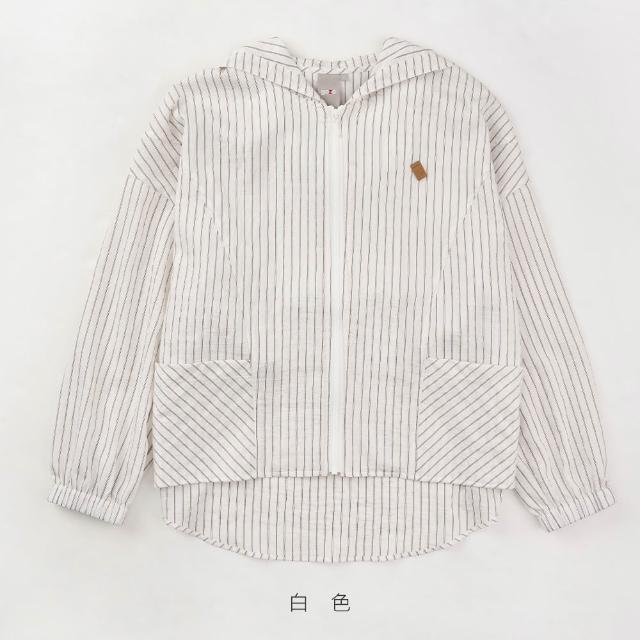 【gozo】涼感天絲抗皺條紋輕薄連帽外套(兩色)