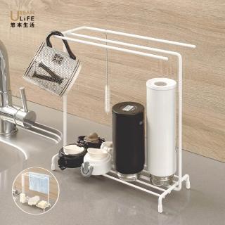 【URBAN LiFE 悠本生活】廚房抹布&菜瓜布多功能收納置物鐵線架(台灣製晾曬瀝水架浴室廚房流理台水槽置物架)