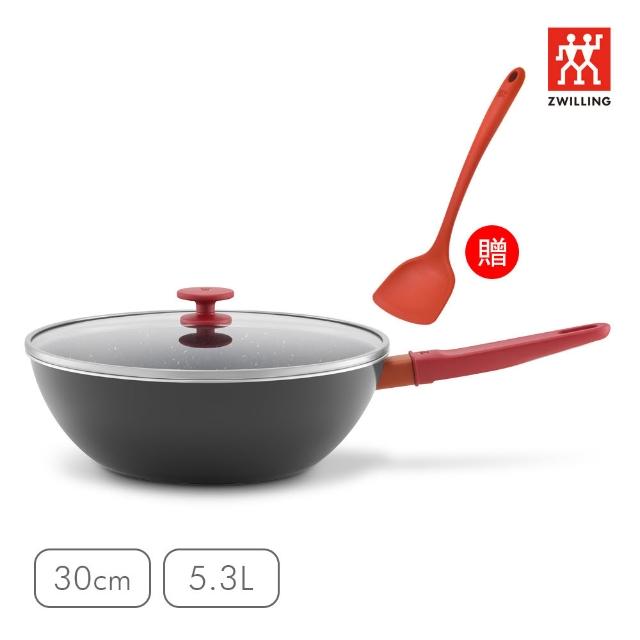 【ZWILLING 德國雙人】NOW PLUS Ⅱ 黑曜鍋2.0不沾鍋炒鍋30cm-2色任選/附矽膠鏟(德國雙人牌集團官方直營)