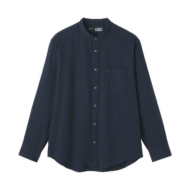 【MUJI 無印良品】男雙面起毛法蘭絨立領長袖襯衫(柔白/卡其/深藍/棕色/淺綠格紋/藍格紋/暗藍直紋/淺棕直紋)