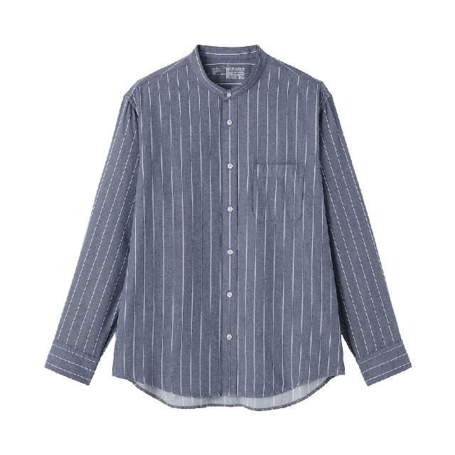 【MUJI 無印良品】男雙面起毛法蘭絨立領長袖襯衫(柔白/卡其/深藍/棕色/淺綠格紋/藍格紋/暗藍直紋/淺棕直紋)