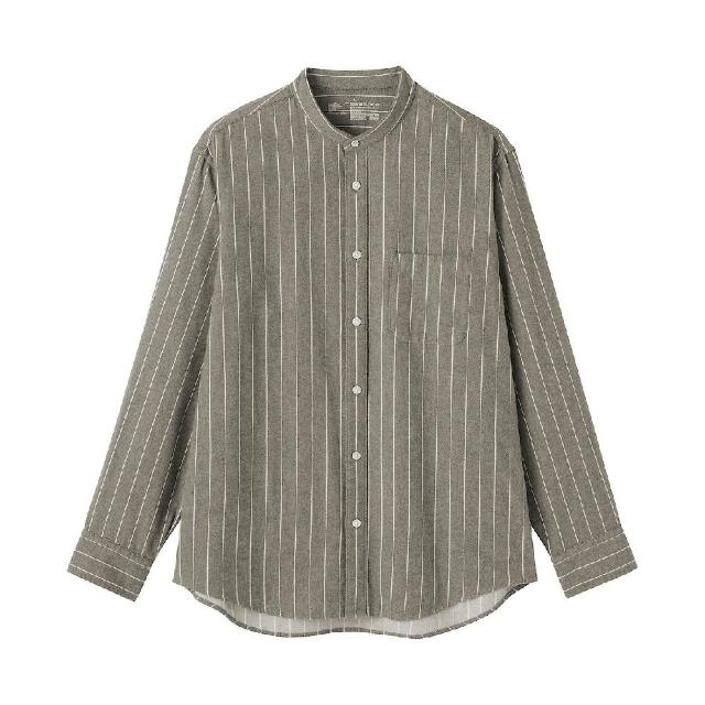 【MUJI 無印良品】男雙面起毛法蘭絨立領長袖襯衫(柔白/卡其/深藍/棕色/淺綠格紋/藍格紋/暗藍直紋/淺棕直紋)