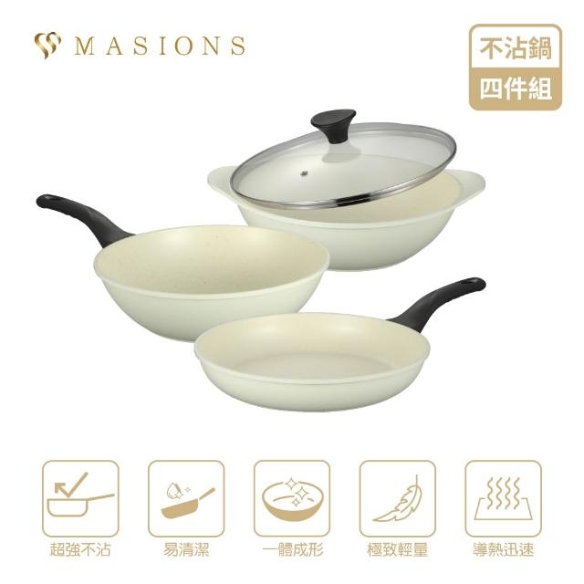 【MASIONS 美心】雪岩鍋 韓國製造礦岩鈦合金不沾鍋3鍋4件組28cm-附鍋蓋