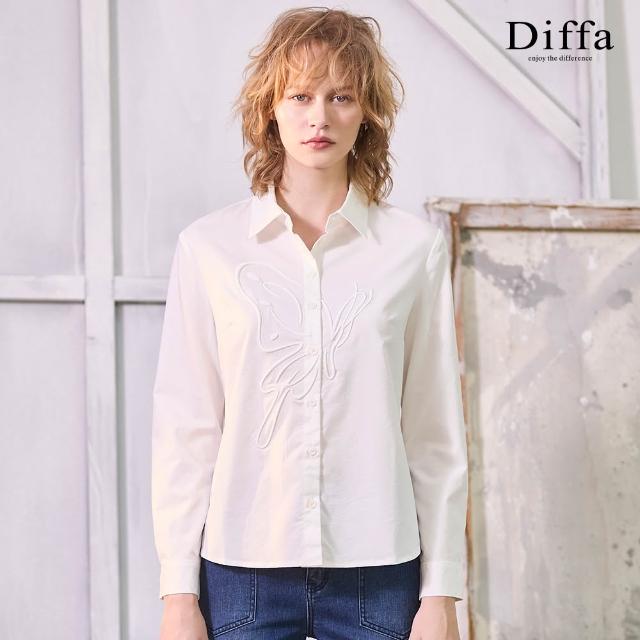 【Diffa】電繡蝴蝶圖騰襯衫上衣-女