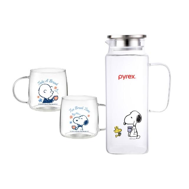 【CorelleBrands 康寧餐具】PYREX SNOOPY耐熱玻璃水壺1壺2杯組(一壺二杯/冷水壺)-兩款任選