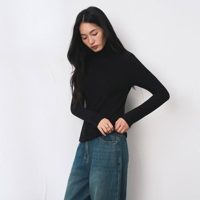 【BODYAIR】輕膚山羊絨莫代爾高皺領上衣(打底.長袖.內搭.T恤.保暖.CASUAL)