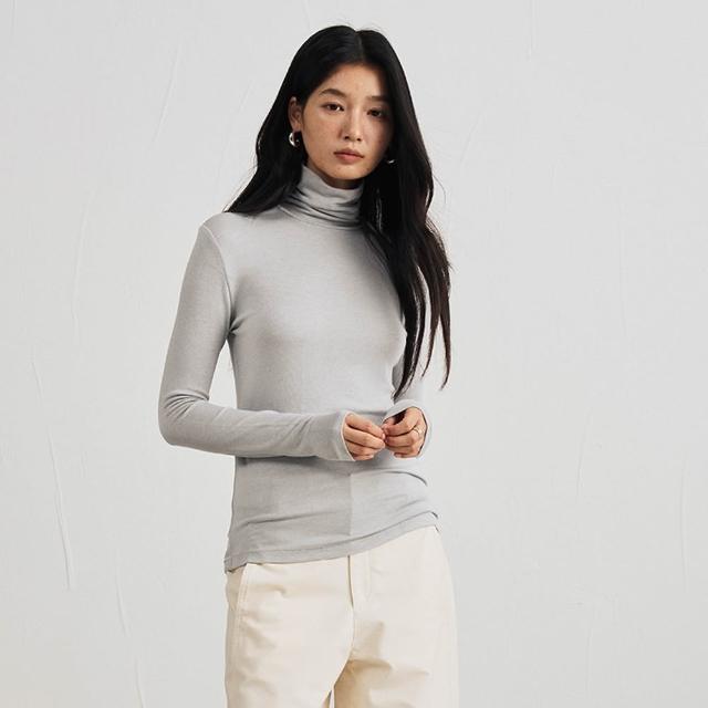 【BODYAIR】輕膚山羊絨莫代爾高皺領上衣(打底.長袖.內搭.T恤.保暖.CASUAL)