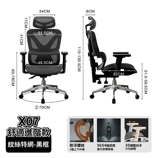 ONE HOUSE】格拉斯人體工學安全護腰透氣辦公椅-X07舒適進階款(電腦椅