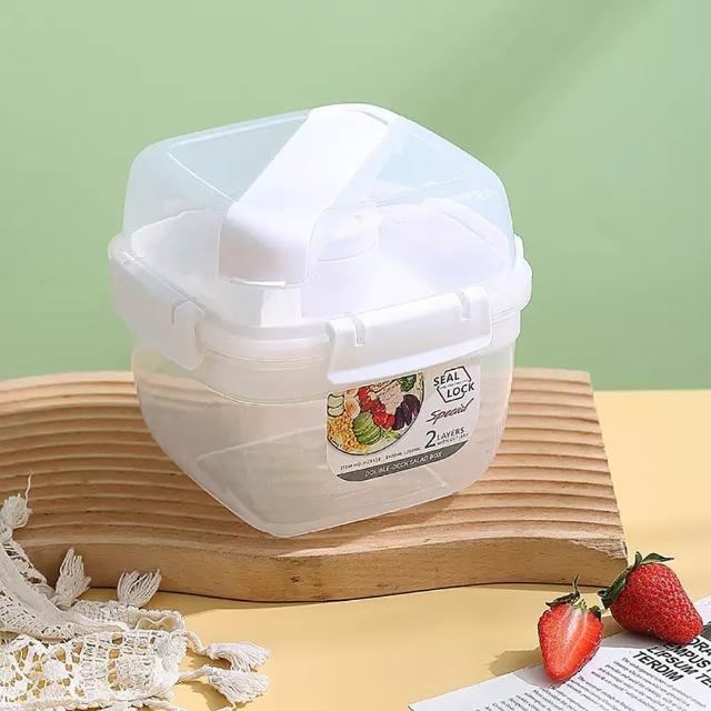 INS雙層水果沙拉碗 1400ml+200ml(沙拉碗/ 保鮮盒/ 防水保鮮盒/ 微波保鮮盒/ 沙拉碗/ 雙層分隔碗)