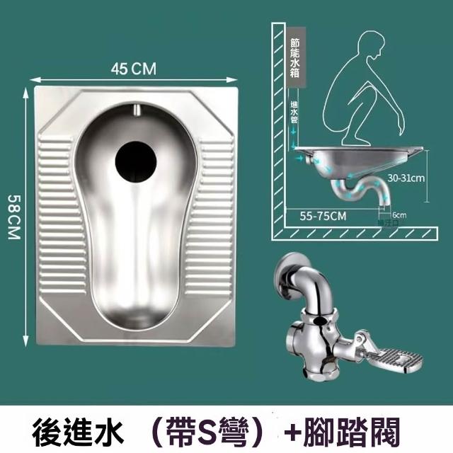 【窩居】不銹鋼蹲便器 防臭 帶存水彎+腳踏閥 45x58cm(蹲坑式廁所 蹲廁 便盆 大小便器 蹲盆)