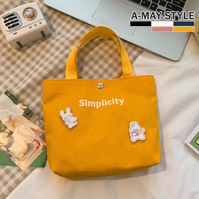 【Amay Style 艾美時尚】現貨帆布袋 帆布包 手提包 輕便可愛小熊字母塗鴉帆布提袋(共三款.9色)
