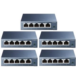 【TP-Link】五入組★5埠 Gigabit 桌上型 10/100/1000Mbps 專業級乙太網路交換器 隨插即用 鋼殼(TL-SG105)
