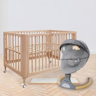 【i-Smart】原生初紋櫸木嬰兒床+電動安撫搖籃+書桌板(好夢3件組｜可變書桌｜成長床｜斜躺搖籃｜電動搖椅)