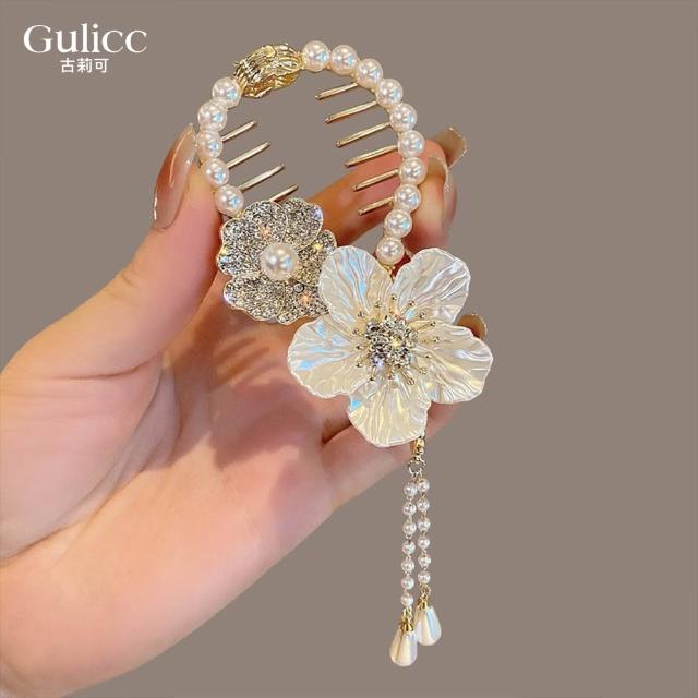【Gulicc 古莉可】馬尾扣 氣質流蘇 花朵馬尾夾(7夕情人節 生日 髮飾 頭飾 流蘇)