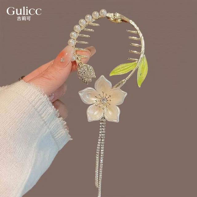 【Gulicc 古莉可】馬尾扣 氣質流蘇 花朵馬尾夾(7夕情人節 生日 髮飾 頭飾 流蘇)
