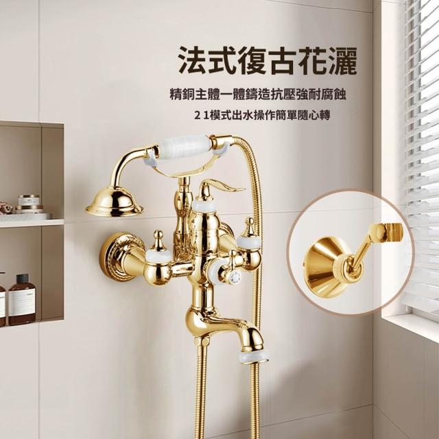 【恆麗衛浴】復古淋浴花灑套裝 二檔出水淋浴器 冷熱花灑 龍頭花灑 不銹鋼花灑套裝(全銅主體 陶瓷閥芯)