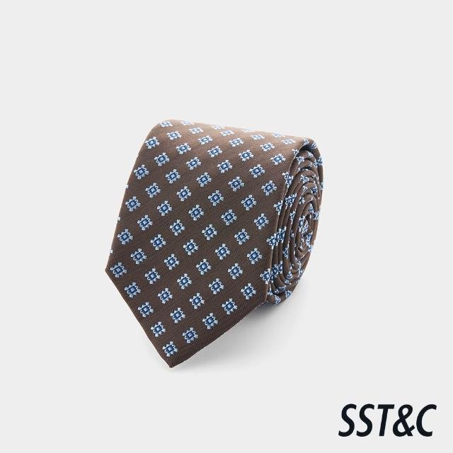 【SST&C】男款咖藍小格子窄版真絲領帶-825211261111(限時85折)
