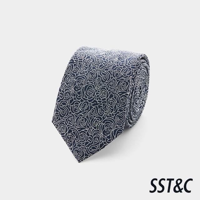 【SST&C】男款藏青玫瑰窄版真絲領帶-825211261351(限時85折)