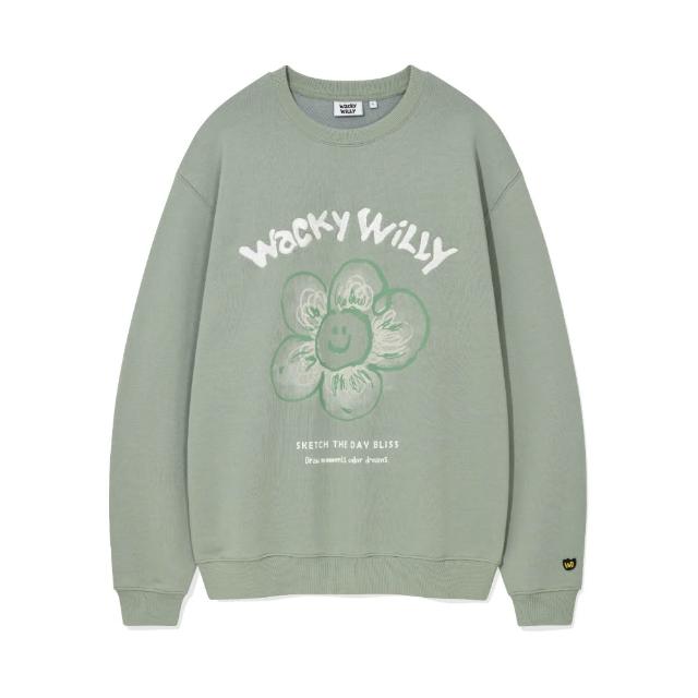 【Wacky WiLLY】官方旗艦館 大LILY圖案大學T(UNI圓領上衣  淺灰/海軍藍/綠色)