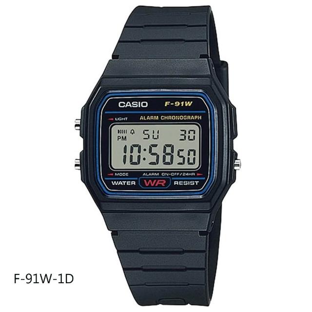 【CASIO 卡西歐】F-91W系列 復古超薄方形電子錶(經典潮流 錶徑約3.52公分)