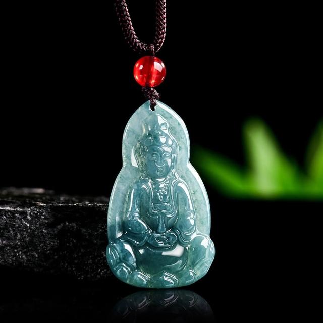 Paiya 派亞】天然A貨翡翠藍水淨瓶觀音菩薩吊墜冰種玉石掛件男女款(送禮