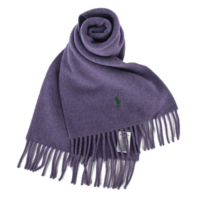 【RALPH LAUREN】POLO義大利製經典刺繡小馬多色純羊毛流蘇圍巾(任選)