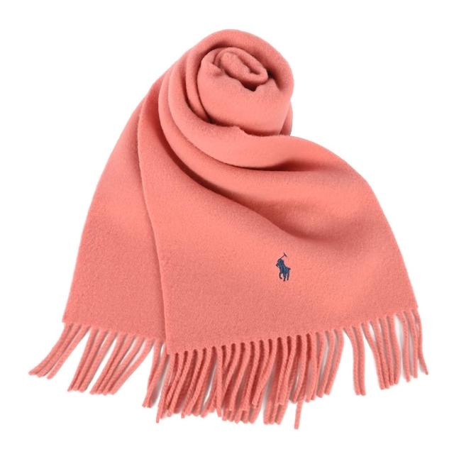 【RALPH LAUREN】POLO義大利製經典刺繡小馬多色純羊毛流蘇圍巾(任選)