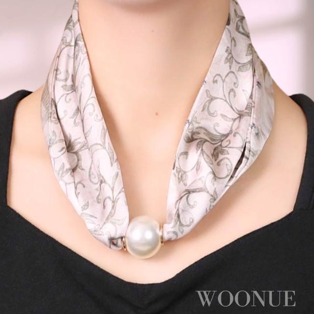 【WOONUE】買一送一高級磁扣絲巾項鍊珍珠樣式項鍊絲綢質感圍巾絲巾(送禮母親老婆媽媽女友閨蜜聖誕禮物)