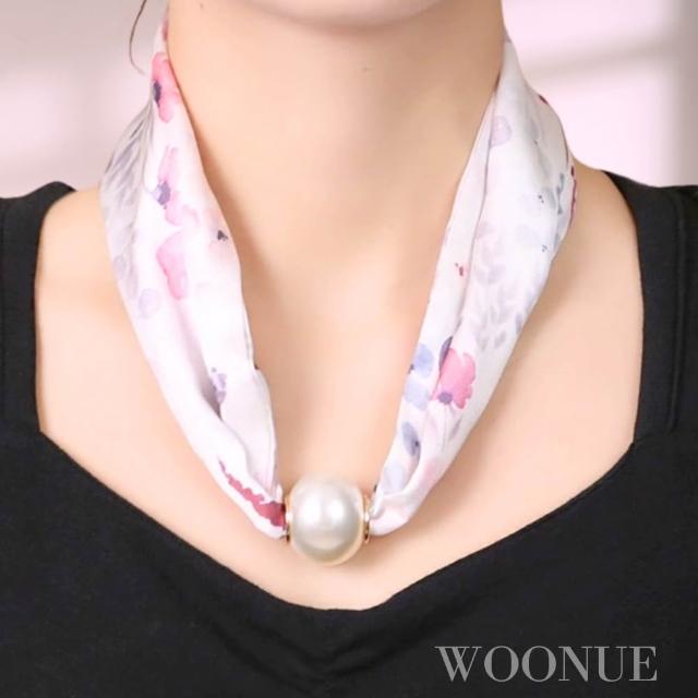 【WOONUE】買一送一高級磁扣絲巾項鍊珍珠樣式項鍊絲綢質感圍巾絲巾(送禮母親老婆媽媽女友閨蜜聖誕禮物)