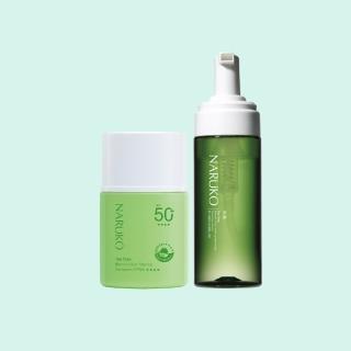 【NARUKO 牛爾】茶樹抗痘潤色水防曬SPF50+****30ml+茶樹粉刺快閃洗卸兩用慕絲150ml
