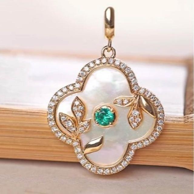 【海斯珠寶】蘇綠畫窗系列 18K金 天然鑽石 祖母綠 母貝 吊墜 新東方窗櫺原創設計 珠寶級鑲嵌工藝