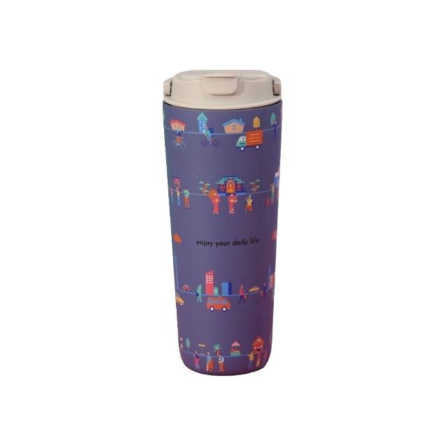 【Titanium 鈦造】純鈦跳跳杯 跳跳愛畫畫 城市漫遊系列 800ml(保溫瓶 台灣鈦杯 鈦金屬 長效保溫 環保杯)