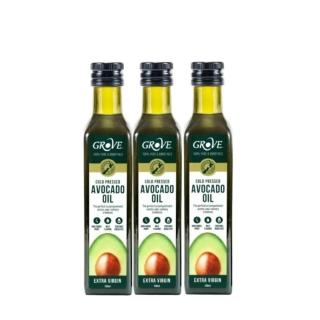 【GROVE 克羅福】紐西蘭純天然頂級冷壓初榨酪梨油250ml三入組-原味(總代理公司貨/適合高溫烹調/煎煮烤炸)