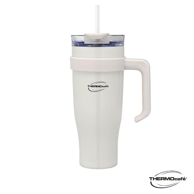 【THERMOcafe 凱菲】買1送1_不鏽鋼兩用吸管保冷杯手把杯1200ml(TCHC-1200吸管隨手杯)
