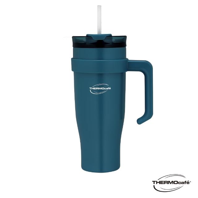 【THERMOcafe 凱菲】買1送1_不鏽鋼兩用吸管保冷杯手把杯1200ml(TCHC-1200吸管隨手杯)