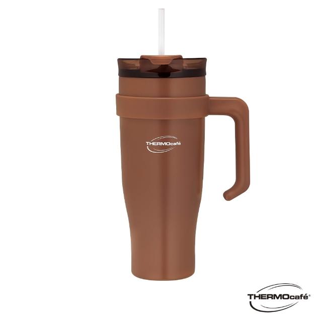 【THERMOcafe 凱菲】買1送1_不鏽鋼兩用吸管保冷杯手把杯1200ml(TCHC-1200吸管隨手杯)